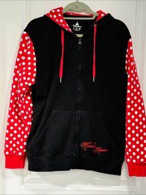 Disney Minnie Mouse Black Hoodie with Red Polka Dot Sleeves